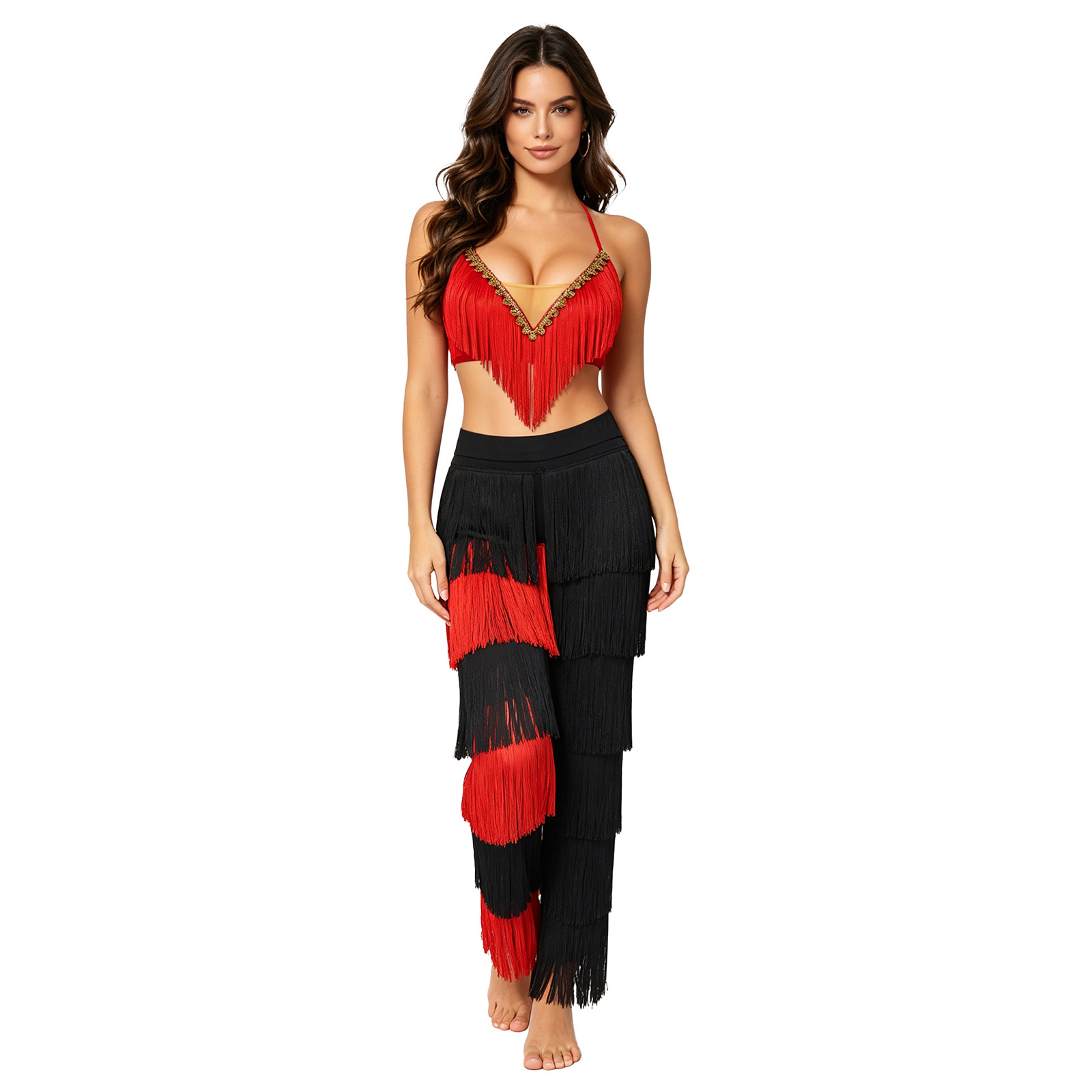 Women 2pcs Tassel Latin Dance  - Lace Bralette Set 评论和价格